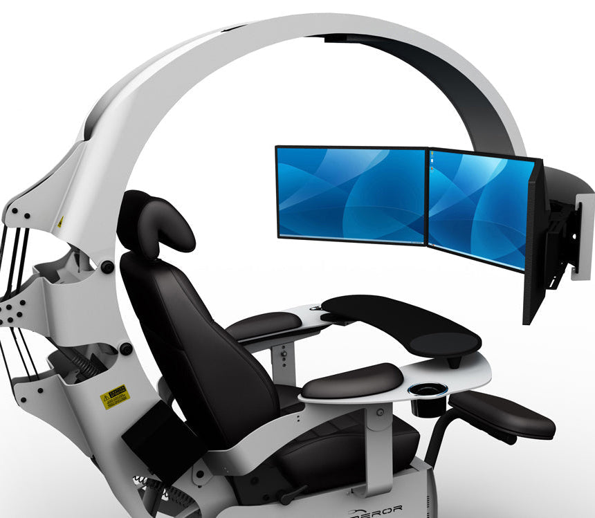 White Emperor XT reclining chair with 3 monitors